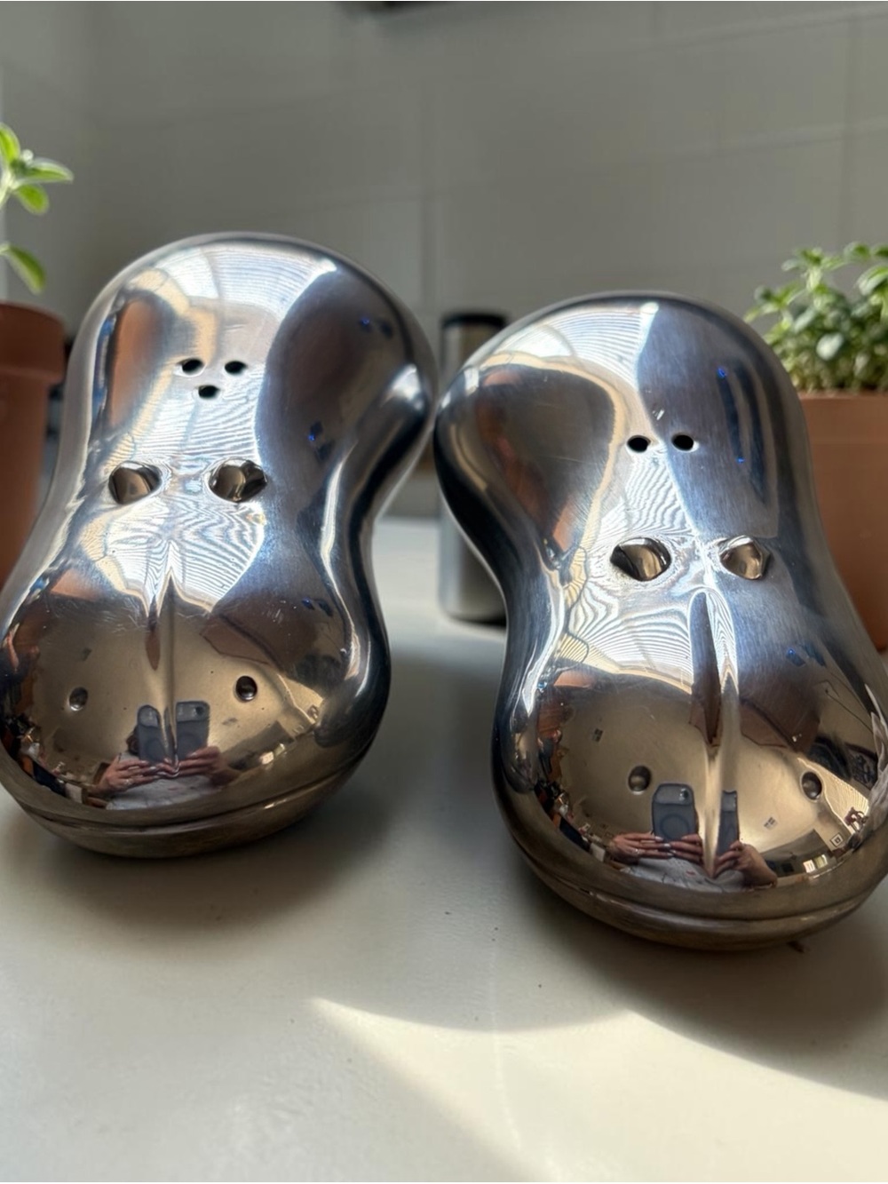Modern Nambé Metal Hippo Salt and Pepper Shakers